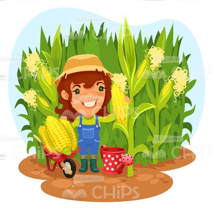 Pretty Female Farmer Grows Corn Vector Character-0