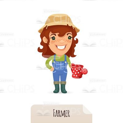 Nice Female Farmer Holds Watering Can Vector Character-0
