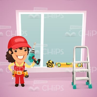Female Worker Vector Character With Background-0