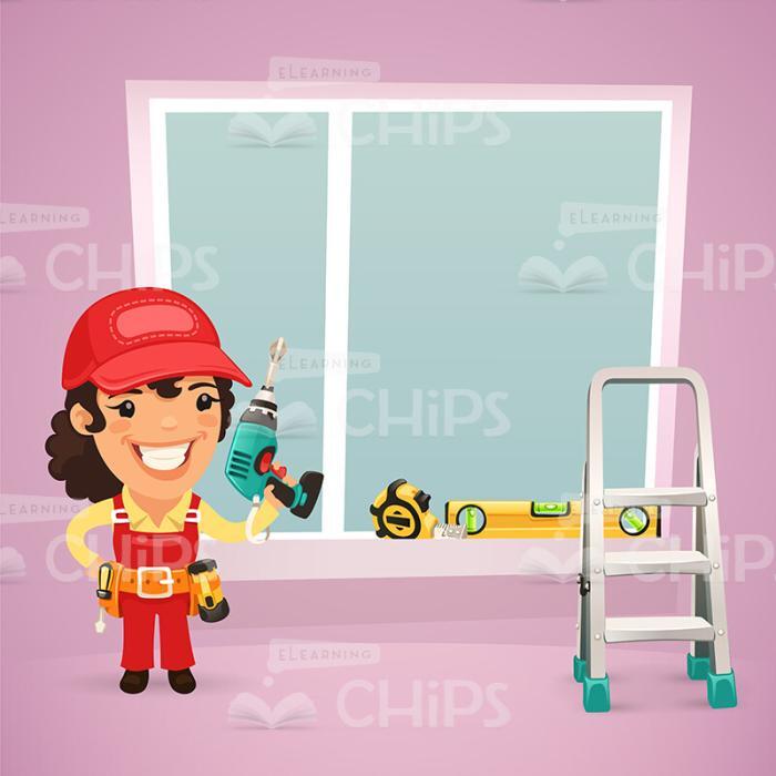 Female Worker Vector Character With Background-0