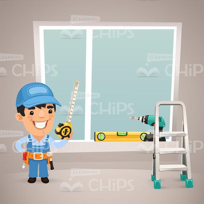 Young Worker Vector Character With Background-0