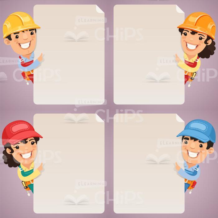 Young Builders With Empty Blanks Vector Character Set-0
