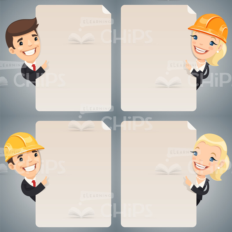 Cheerful Business People With Empty Blanks Vector Character Set-0
