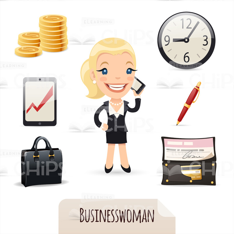Businesswoman Vector Character With Various Objects-0