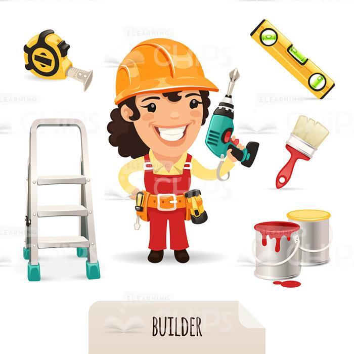 Female Constructor With Building Equipment Vector Character-0