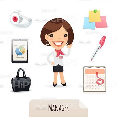 Young Office Manager With Her Business Accessories Vector Character-0