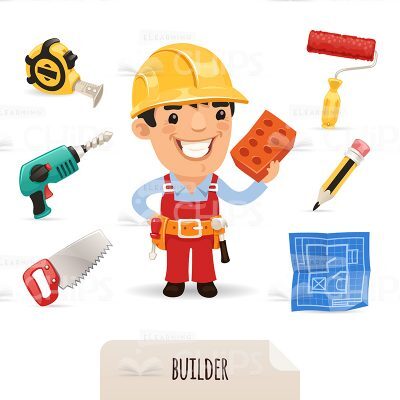 Young Builder With His Equipment Vector Character-0