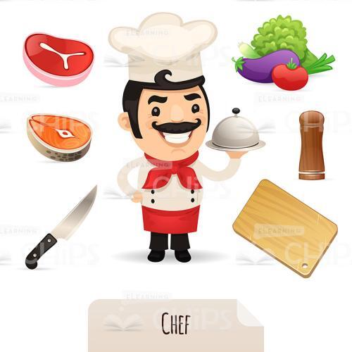 Experienced Chef Vector Character With Icon Set-0