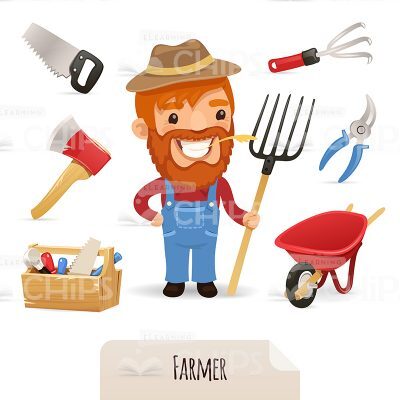 Bearded Farmer Vector Character With Icon Set-0