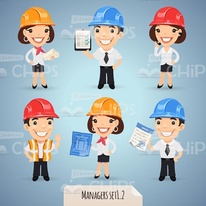 Young Managers In Hard Hats Vector Character Set-0
