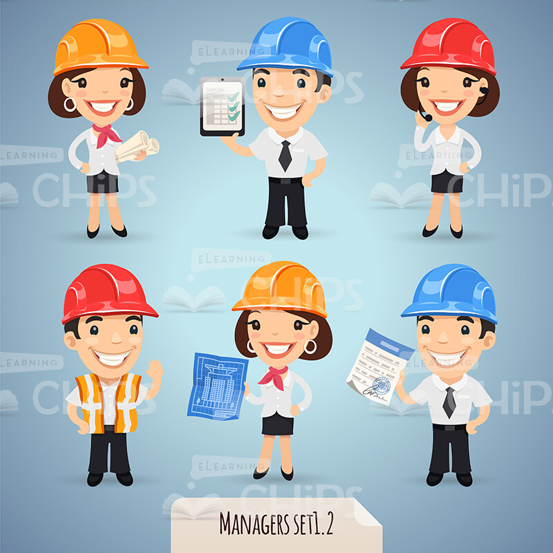 Young Managers In Hard Hats Vector Character Set-0