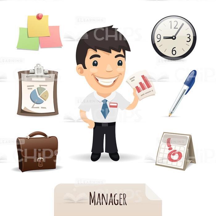Confident Manager Vector Character With Icon Set-0