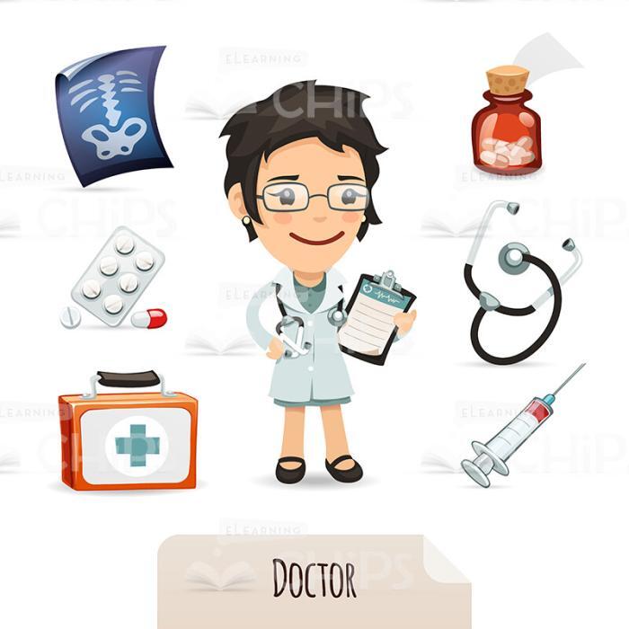 Female Doctor Vector Character With Icon Set-0