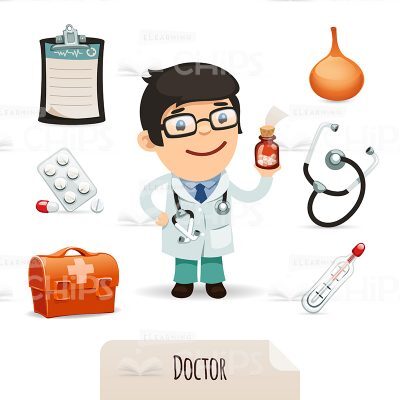 Friendly Doctor Vector Character With Icon Set-0