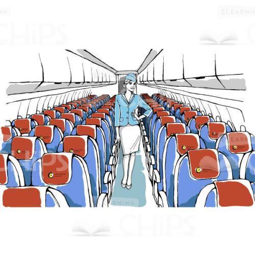 Aircraft Cabin With Stewardess Character Vector Background-0