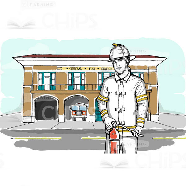 Fire Station With Firefighter Vector Background-0