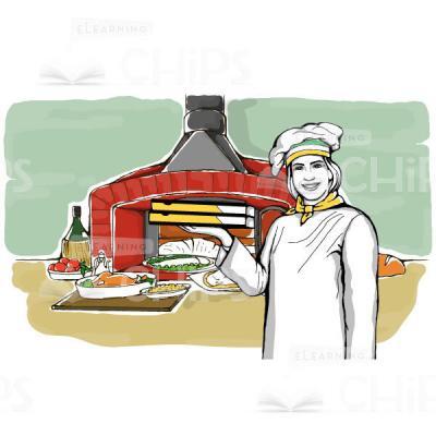 Pizza Cooking Vector Background With Character-0