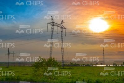 Power Line At Sunset Stock Picture-0