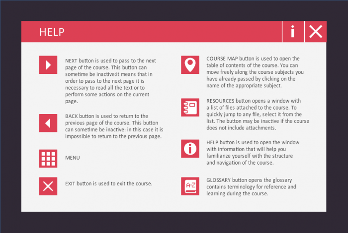 Help Menu — Storyline Course Player