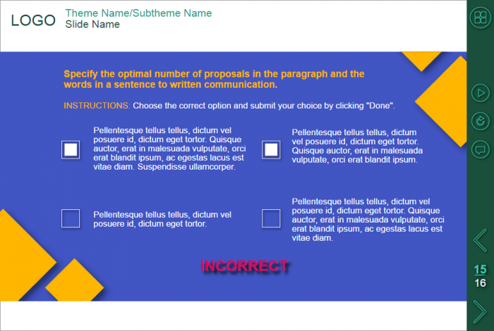 Incorrect Multiple Choice Test — eLearning Lectora Course Player