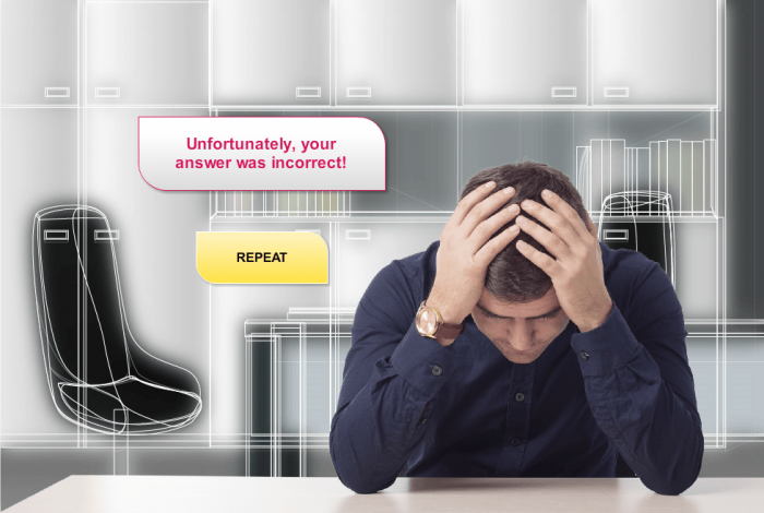 Young Man Incorrect Answer Hands on Head — Storyline Template for eLearning