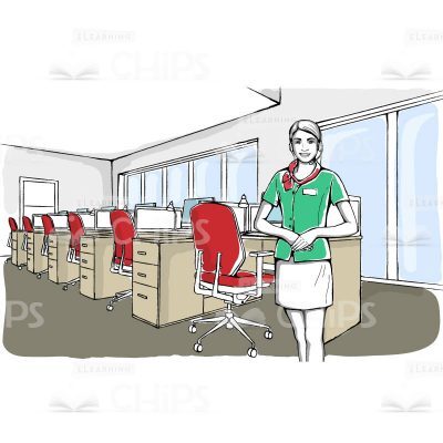Office Interior With Female Character Vector Background-0