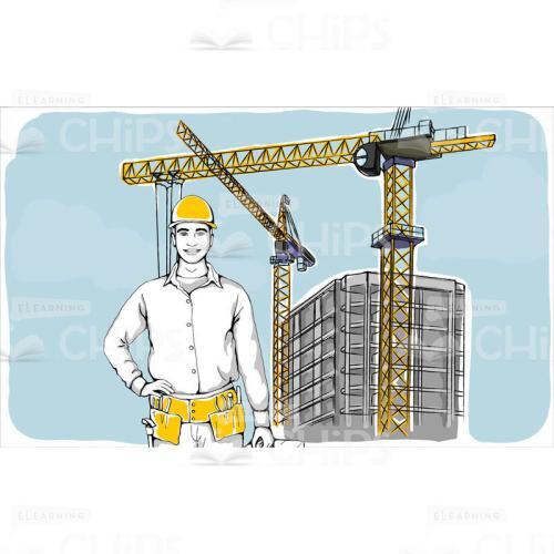 Builder Stands In Front Of Construction Site Vector Background-0