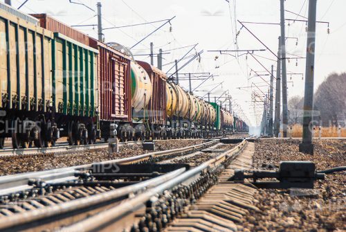 Freight Train On Railways Stock Photo-0
