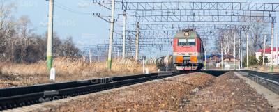 Stock Picture Of Electric Locomotive Hauling Tanks-0