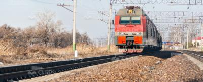 Stock Photo Of Electric Locomotive Hauling Freight Train-0