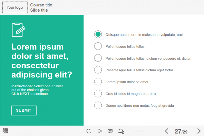Quiz With Single Choice — eLearning Lectora Course Player