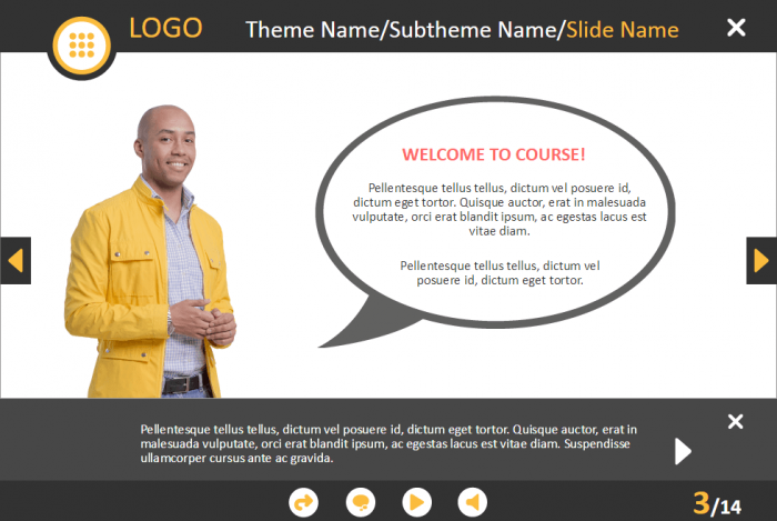 Man Character With Closed Captions And Callout — Lectora Course Template