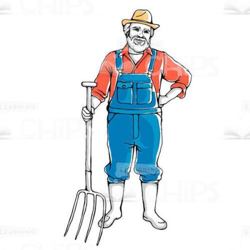Hand-Drawn Farmer With Pitchfork Vector Character-0