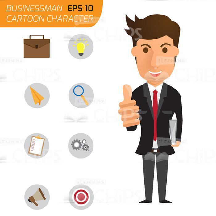 Businessman Showing Thumb Up Gesture Vector Character With Icon Set-0