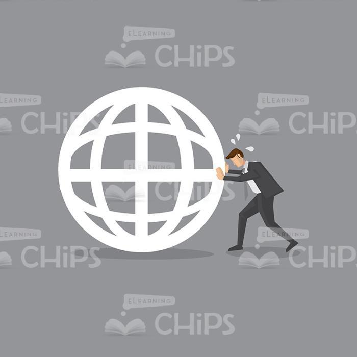 Businessman Trying To Budge The Globe Icon Vector Character-0