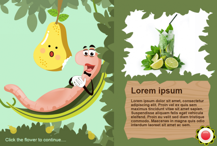 Worm and Pear Characters — eLearning Lectora Template