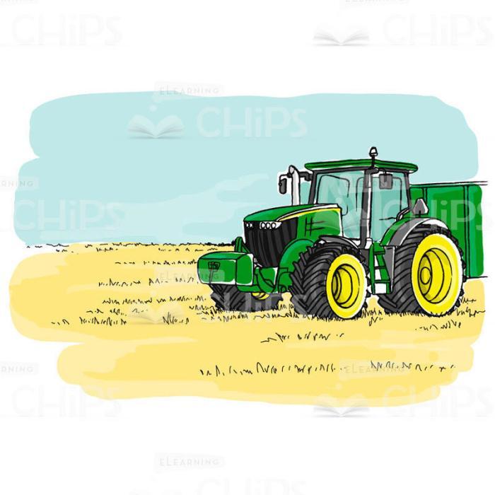 Tractor In Field Vector Background-0