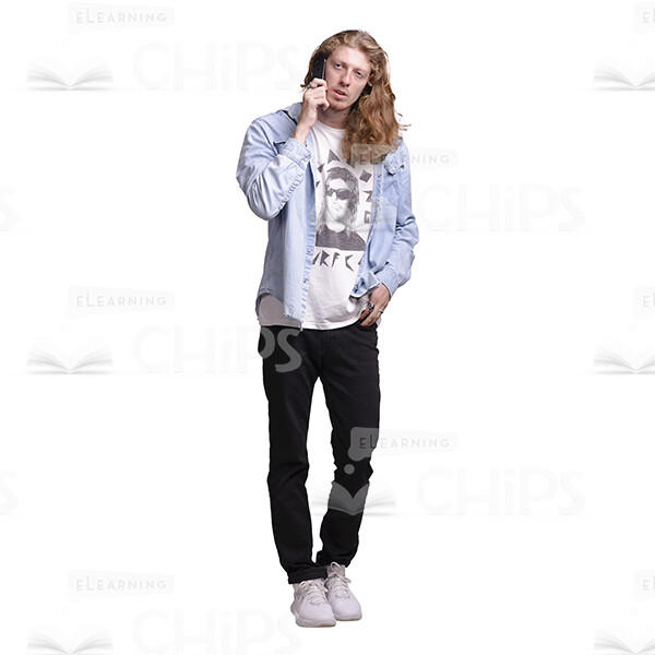 Thoughtful Long Haired Man Talking The Phone Cutout -0 Thoughtful Long Haired Man Talking The Phone Cutout -0