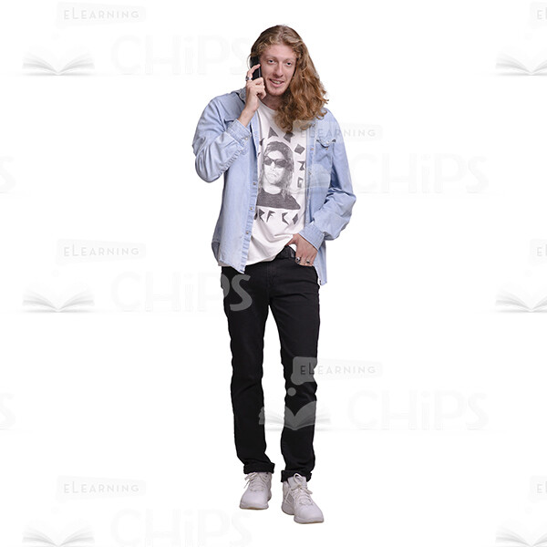 Cutout Photo Of Happy Long Haired Man Talking Phone-0
