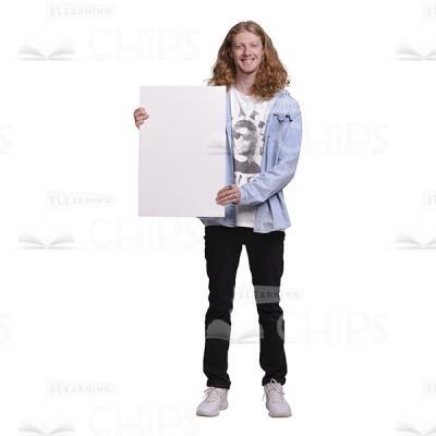 Happy Long Haired Man Holding Banner Cutout Image-0