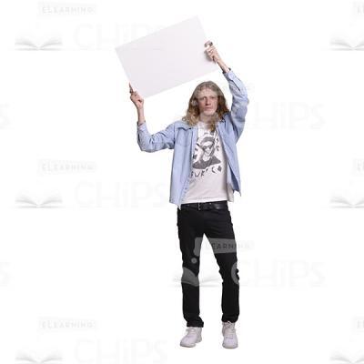 Serious Long Haired Man With Poster Cutout Photo-0