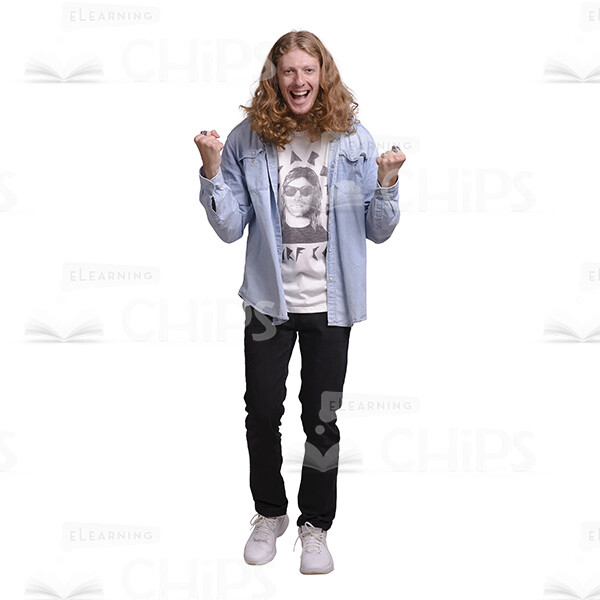 Extremely Happy Long Haired Man Cutout Photo -0