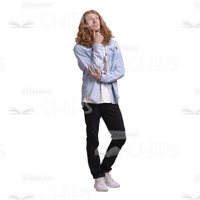 Thoughtfully Standing Long Haired Man Cutout Photo-0