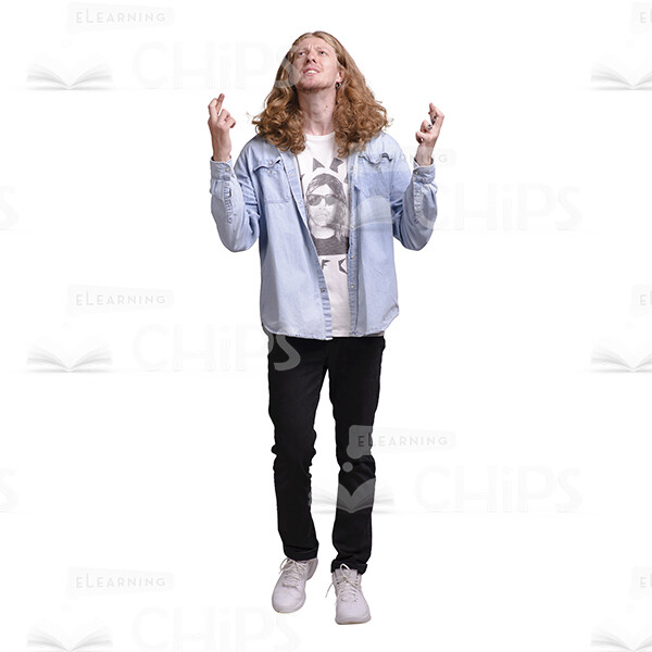 Worried Long Haired Man Crosses Fingers Cutout-0