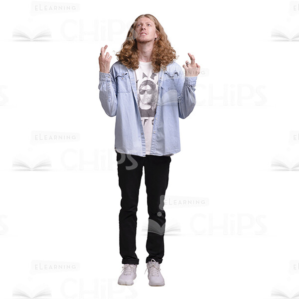 Long Haired Man Crosses Fingers Cutout Photo-0