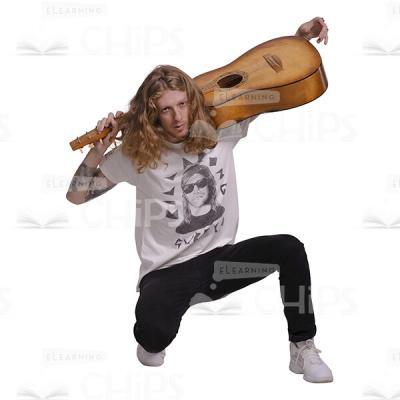 Cutout Tattooed Man With Guitar Crouched Down-0