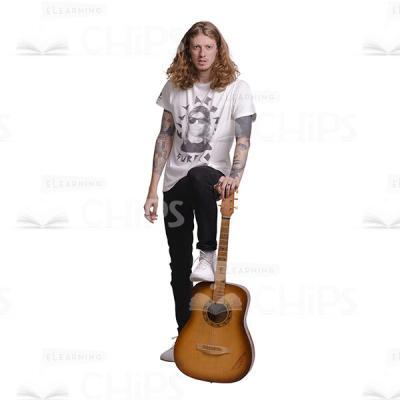Cutout Photo Of Calm Young Man Leaning On Guitar-0