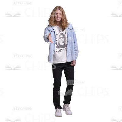 Funny Long Haired Guy Shakes Hand Cutout Photo-0