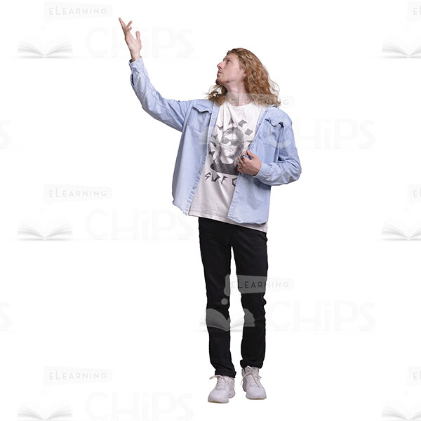 Long Haired Guy Pointing Up Cutout Image-0