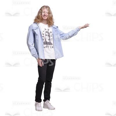 Casually Dressed Long Haired Guy Presenting Cutout-0